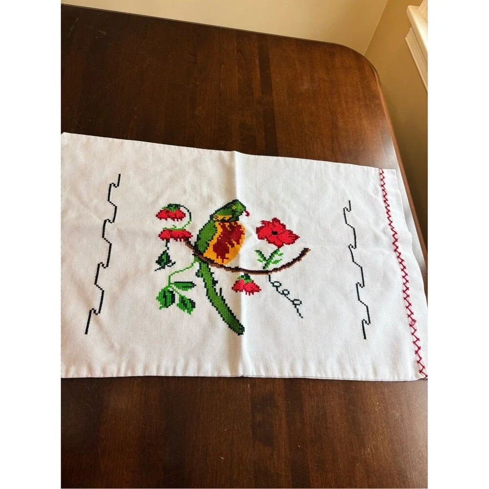 Embroidered Bird and Floral Pillowcase